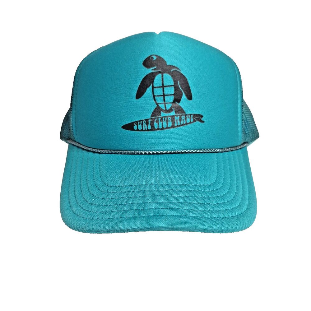 Vintage Surf Club Maui Trucker Hat Aqua Beach Surfboard Turtle Summer Vibes
